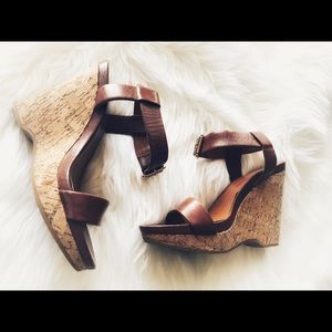 Calvin Klein Nikole Saddle Brown Wedge Sandals